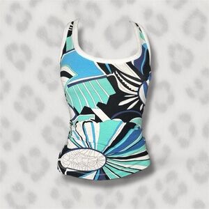 Y2K RARE 😍💎 Dolce & Gabbana Blue and Black Abstract Tank Top with rhinestone